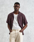 wax london men's Didcot - Navy And Multicolour Geometric Short-Sleeve Shirt
