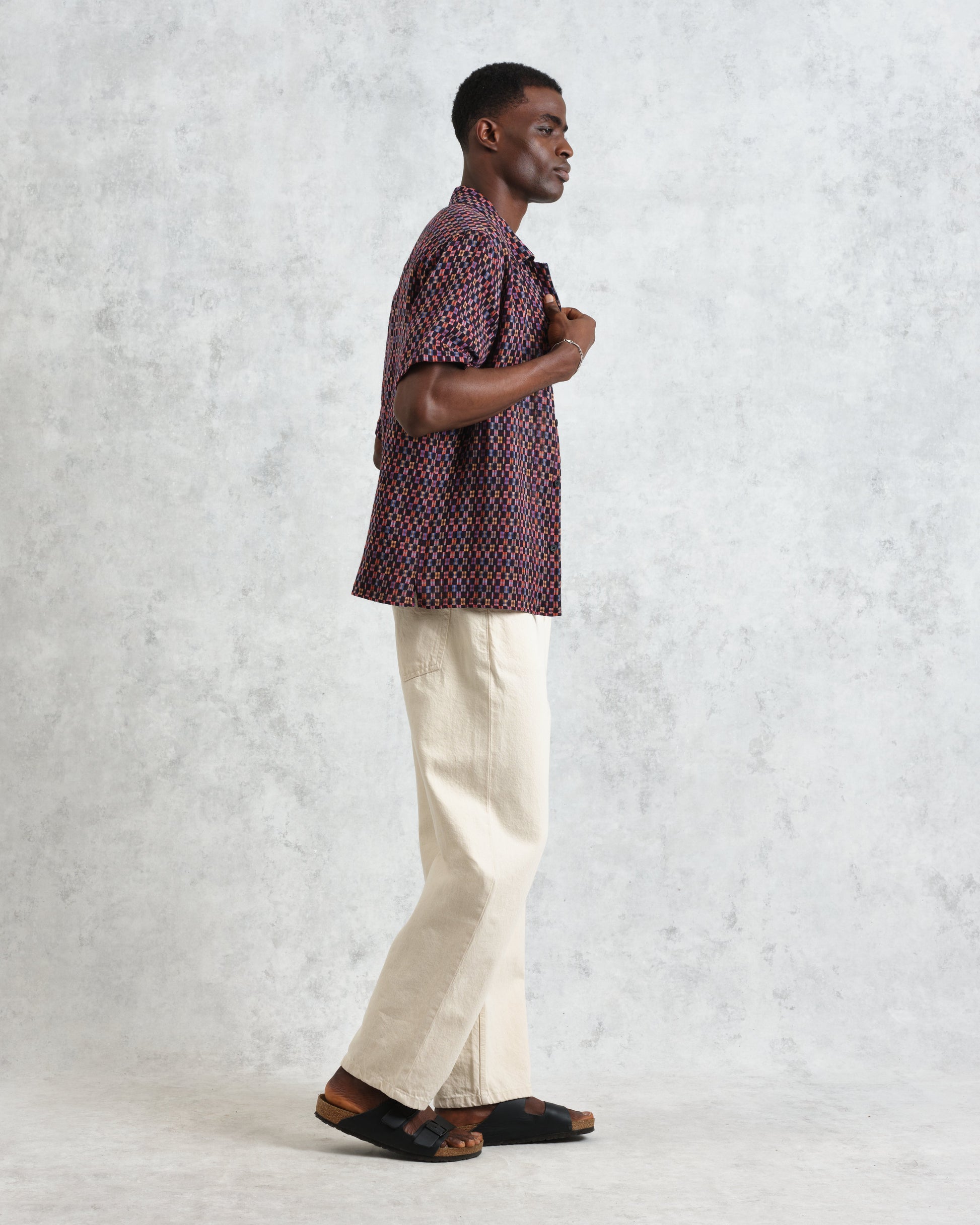 wax london men's Didcot - Navy And Multicolour Geometric Short-Sleeve Shirt