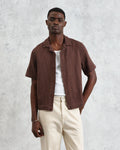 wax london men's Lido - Brown Dobby Cotton Weave Short-Sleeve Shirt