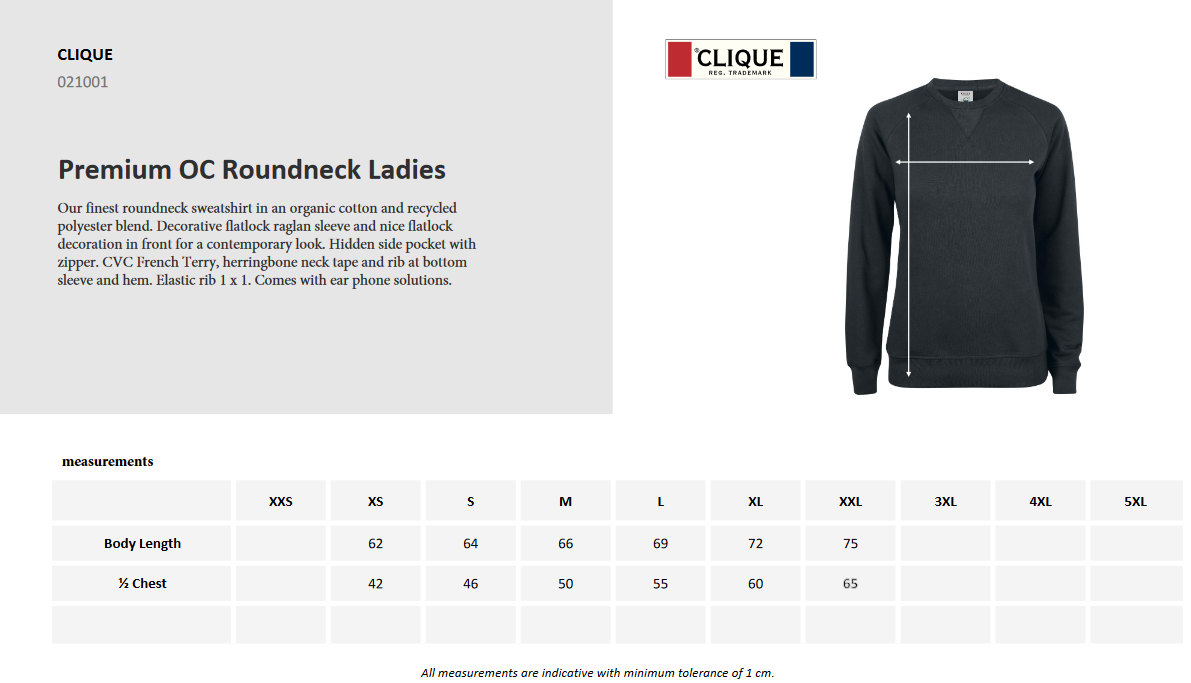 Clique Premium Organic Cotton Ladies Roundneck Sweatshirt | Sweater | 5 Colours | XS-2XL - Sweatshirt - Logo Free Clothing