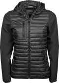 Tee Jays Ladies Hooded Crossover Jacket | Showerproof Puffer | Softshell Panels | Black | S-3XL - Summer Jacket - Logo Free Clothing