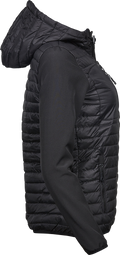 Tee Jays Ladies Hooded Crossover Jacket | Showerproof Puffer | Softshell Panels | Black | S-3XL - Summer Jacket - Logo Free Clothing