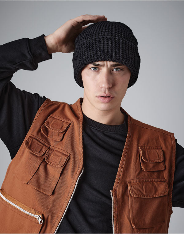 Beechfield Classic Waffle Knit Beanie | Unisex | Cuffed | Black or Navy | One Size - Hat - Logo Free Clothing