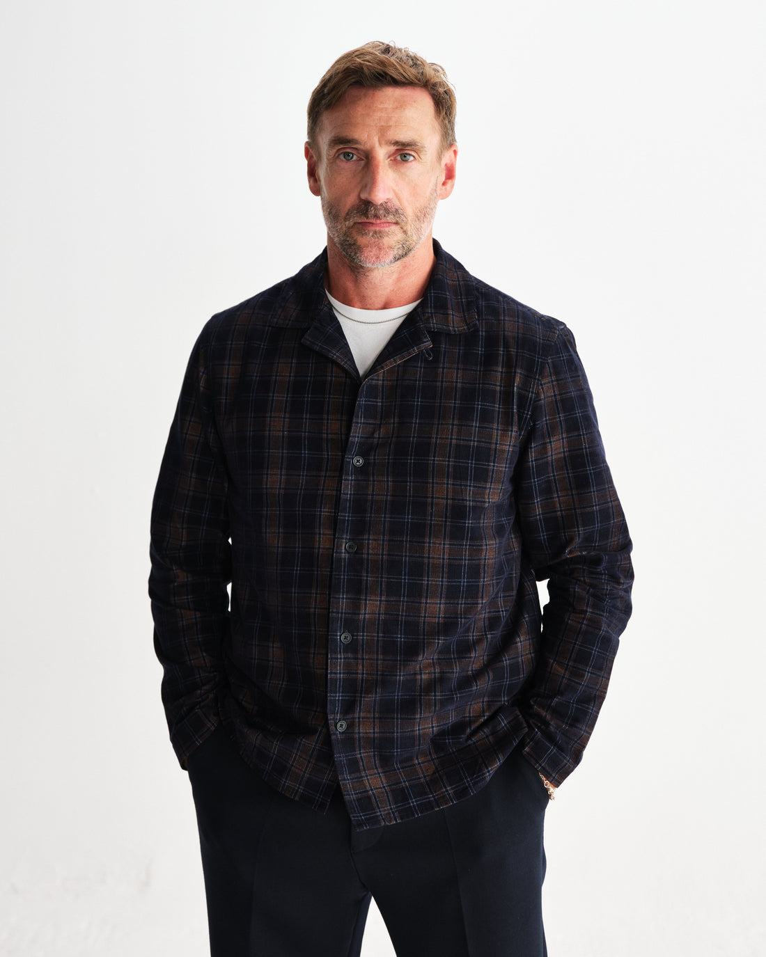 Corey - Navy And Multicolour Check Corduroy Shirt