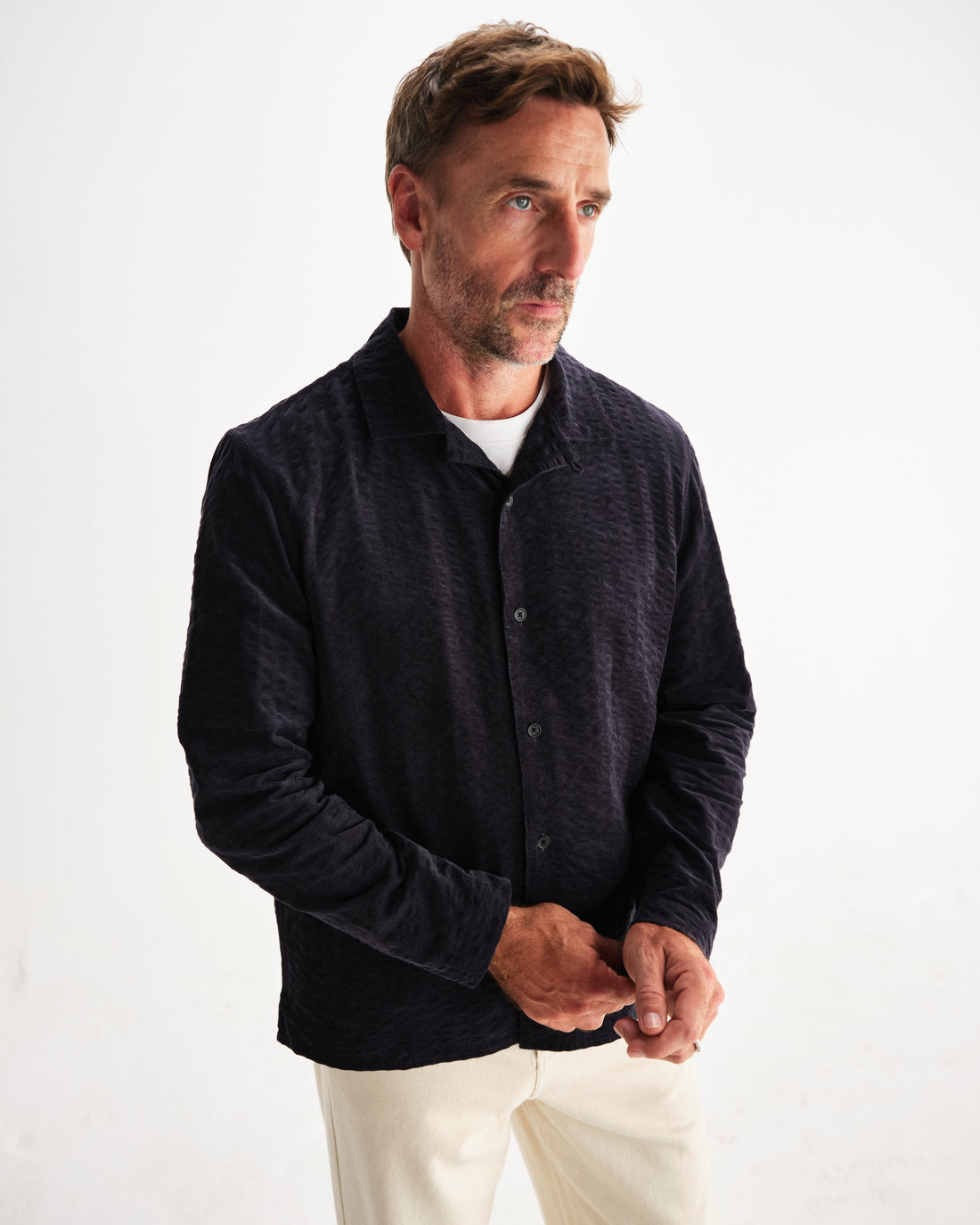 Corey - Navy Seersucker Corduroy Shirt