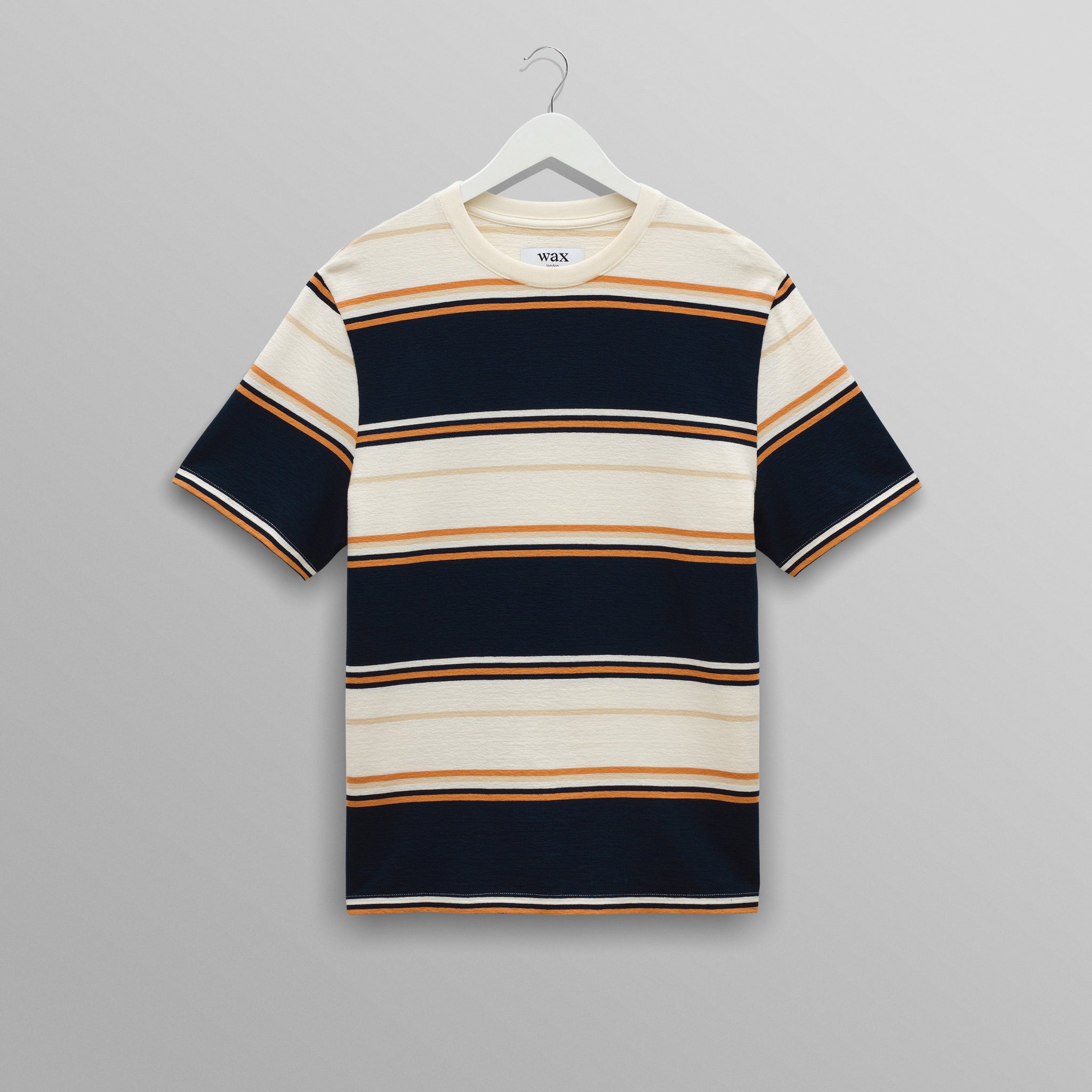 Dean - Navy And Ecru Stripe Textured Organic Cotton T-Shirt