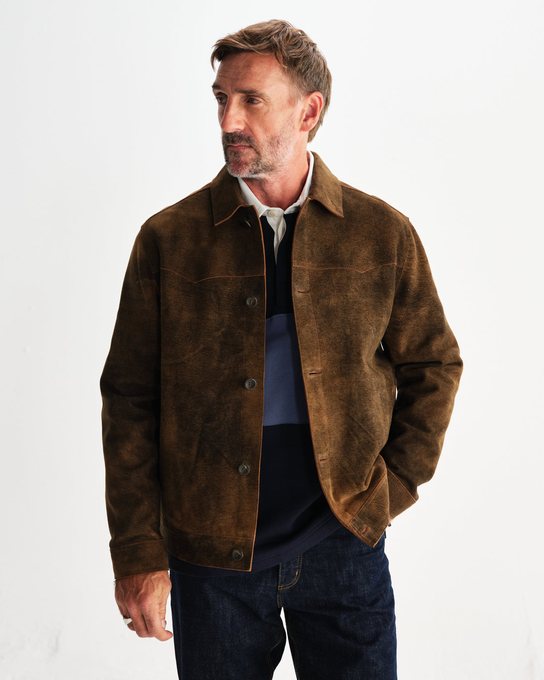 wax london men's Fen - Tonal Brown Suede Jacket