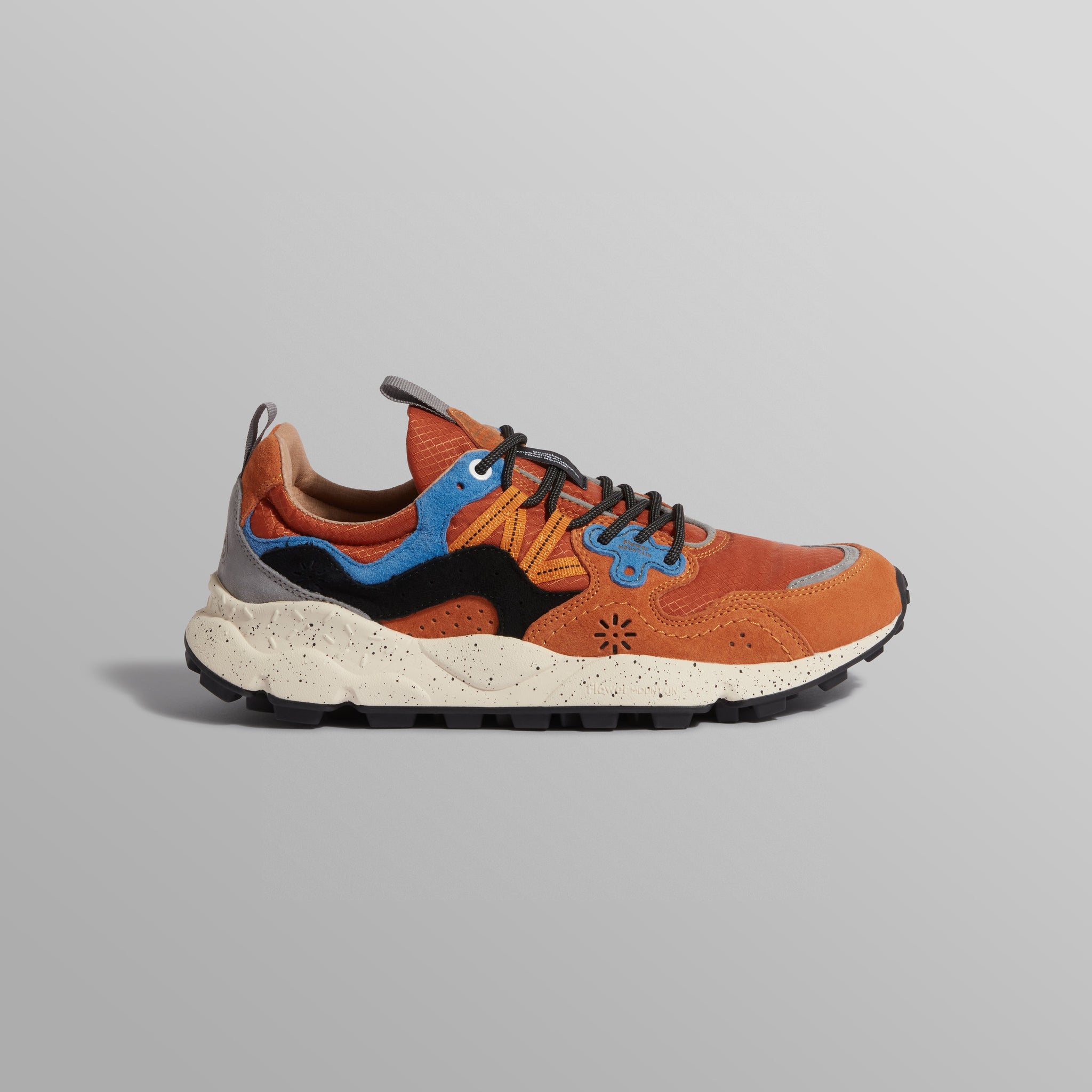 Flower Mountain YAMANO 3 - Warm Coral And Deep Blue Suede And Nylon Trainers