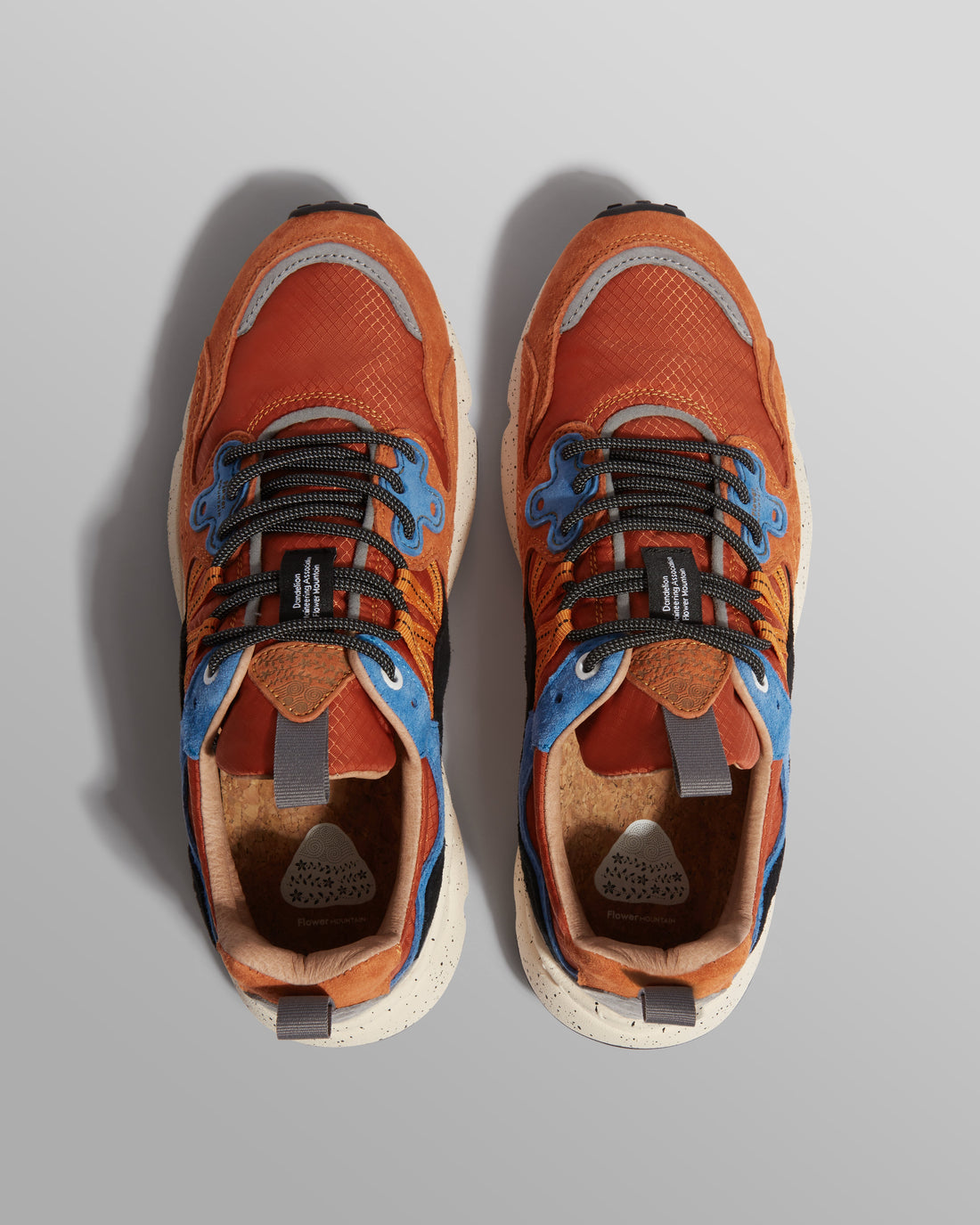 Flower Mountain YAMANO 3 - Warm Coral And Deep Blue Suede And Nylon Trainers