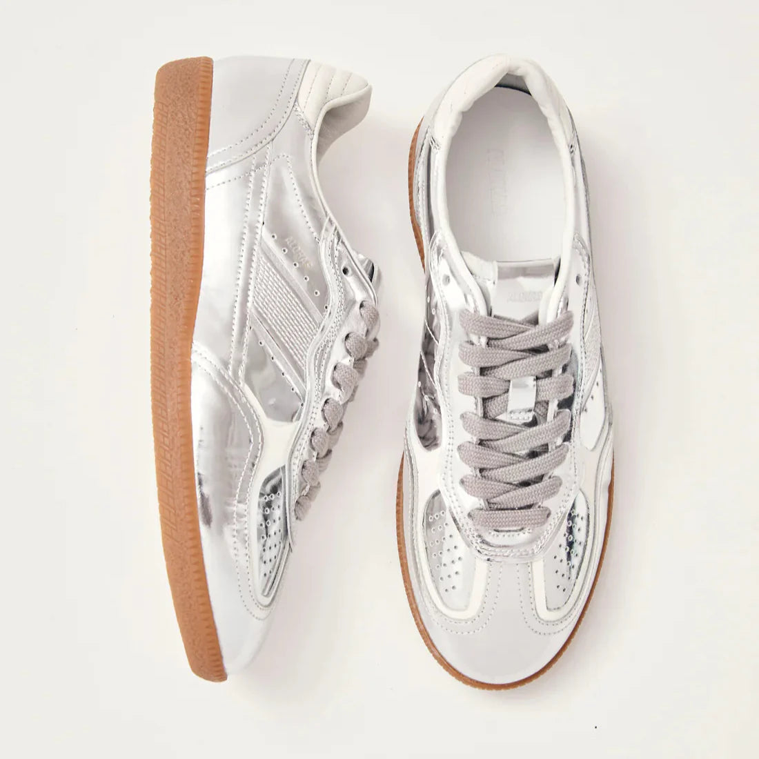 Silver Cream Leather Sneakers