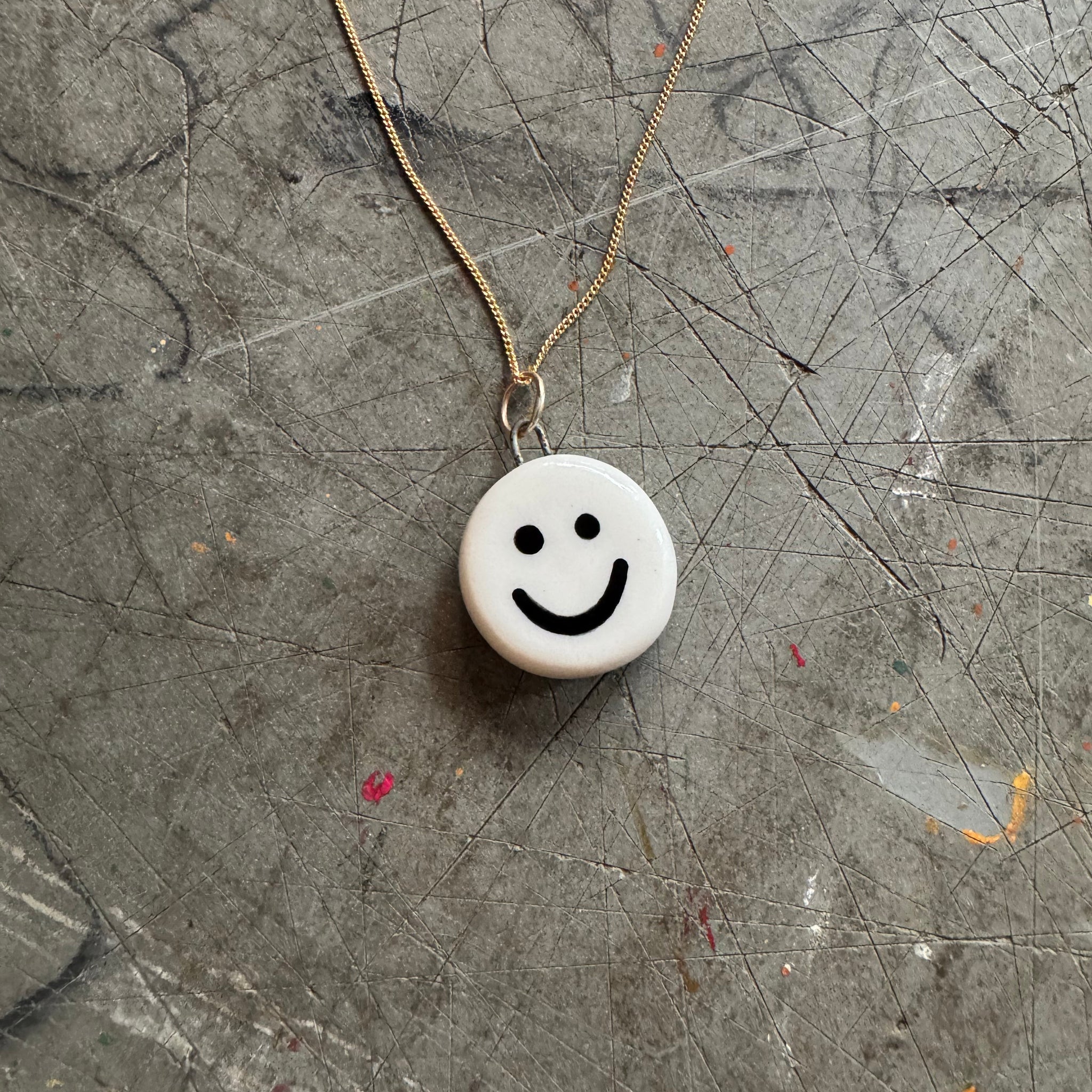 Smiley Sad Pendant on 18" Gold Curb Chain Necklace
