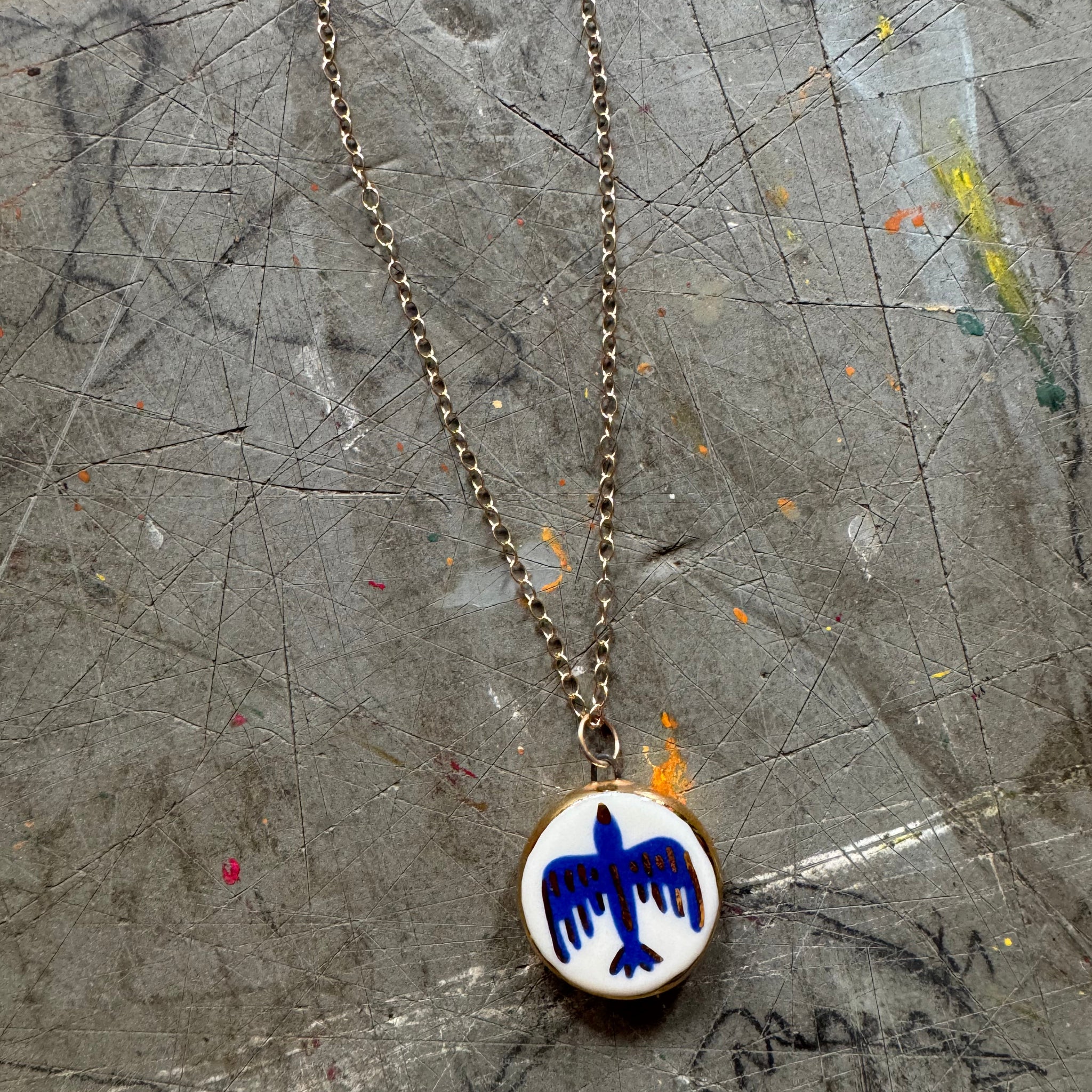 Hand Painted Porcelain Pendant Necklace