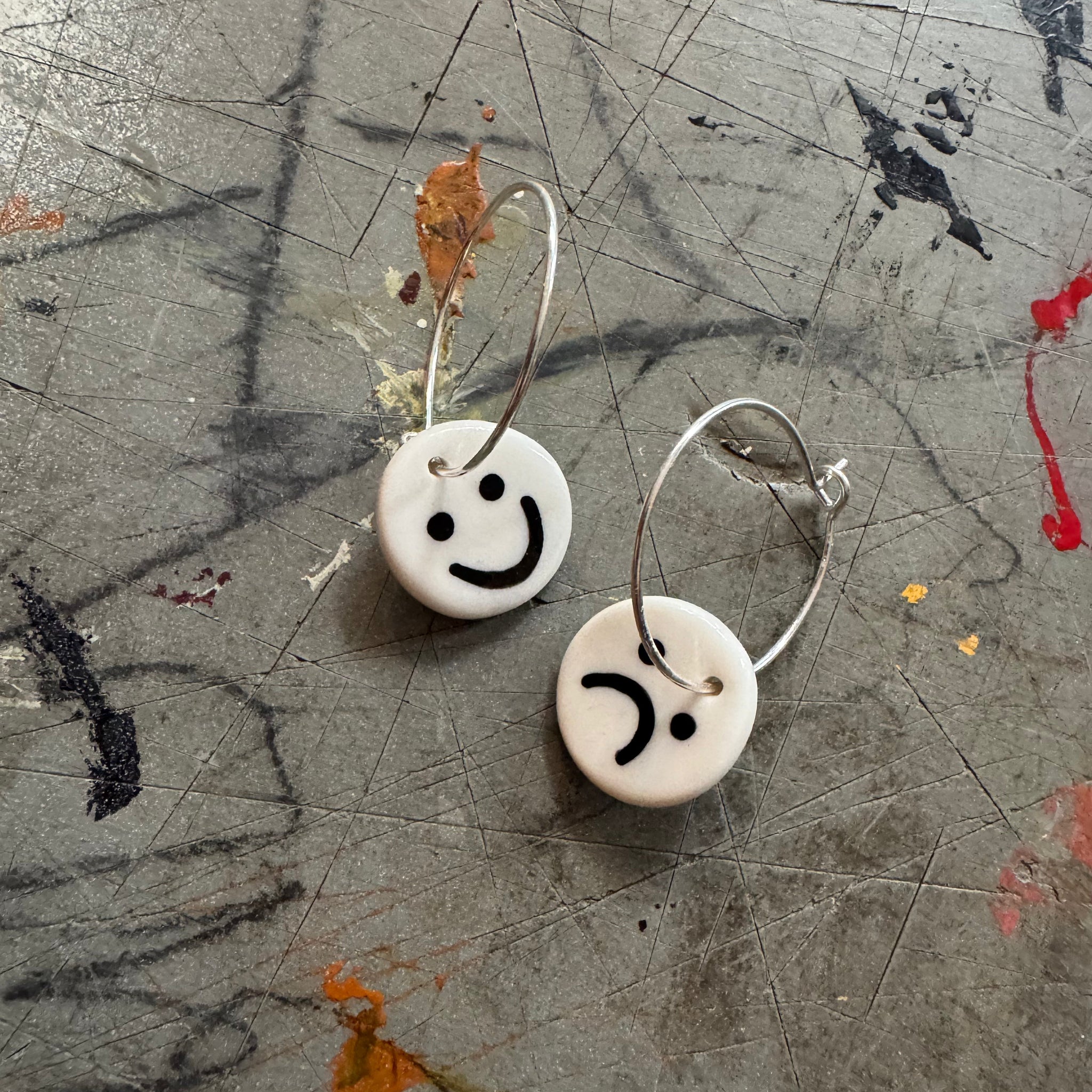 HappySad Earrings: Hoop / Silver