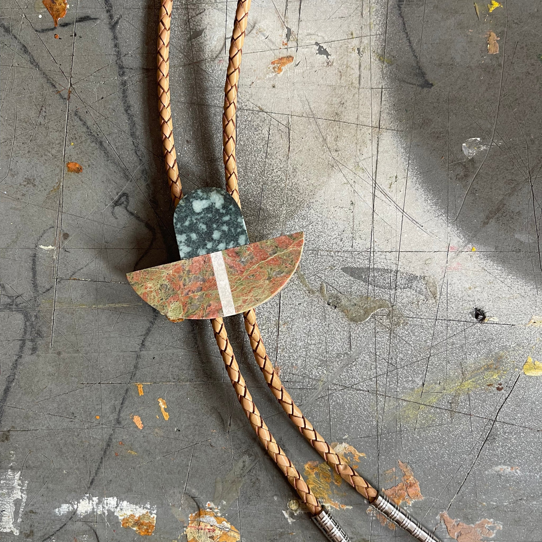 Sandstone, Variolite & Opalized Wood Bolo Tie