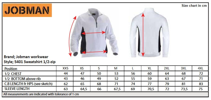 Jobman | Sweatshirt Half Zip | Logo Free Clothing