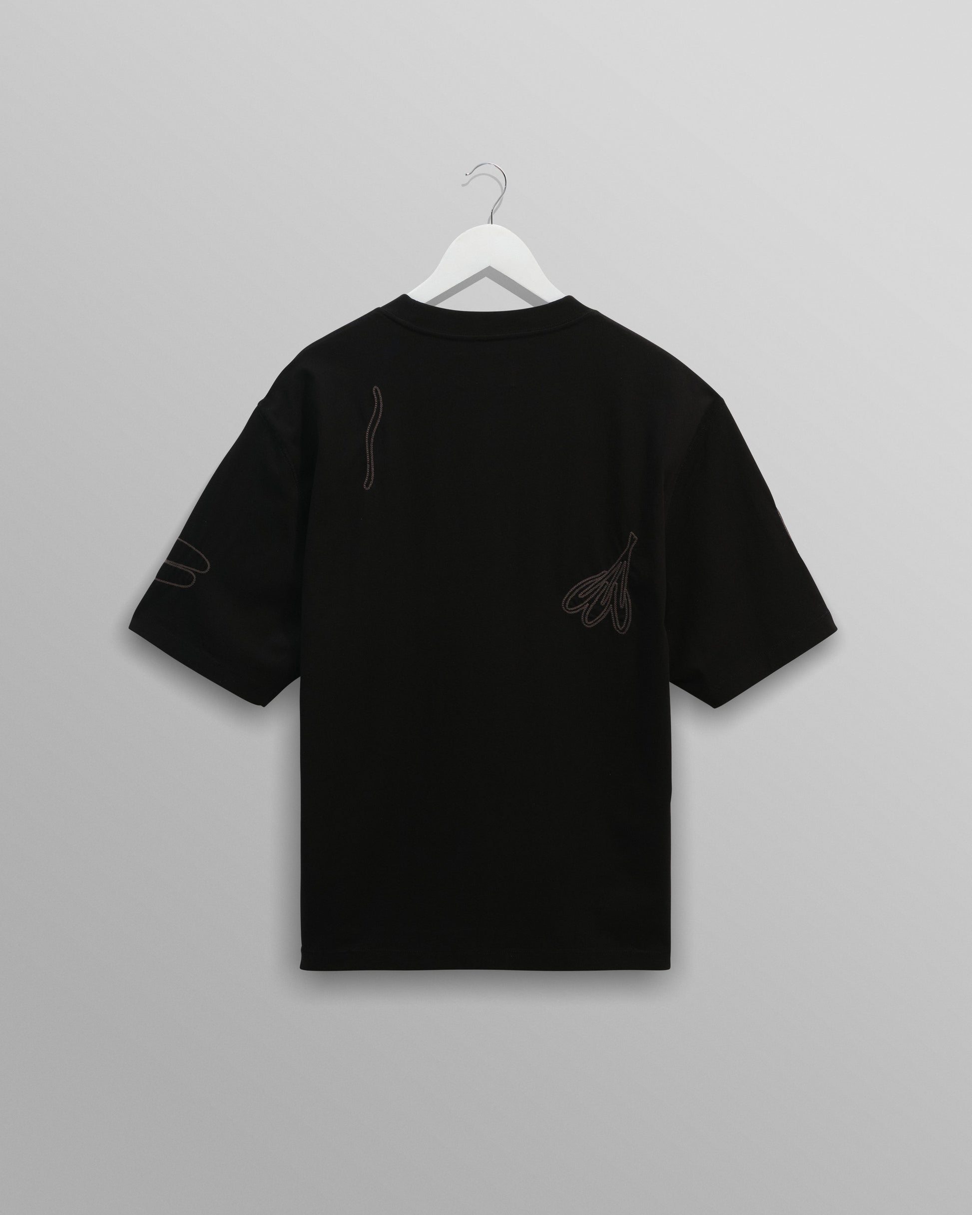wax london men's Milton - Black Embroidered Organic Cotton T-Shirt