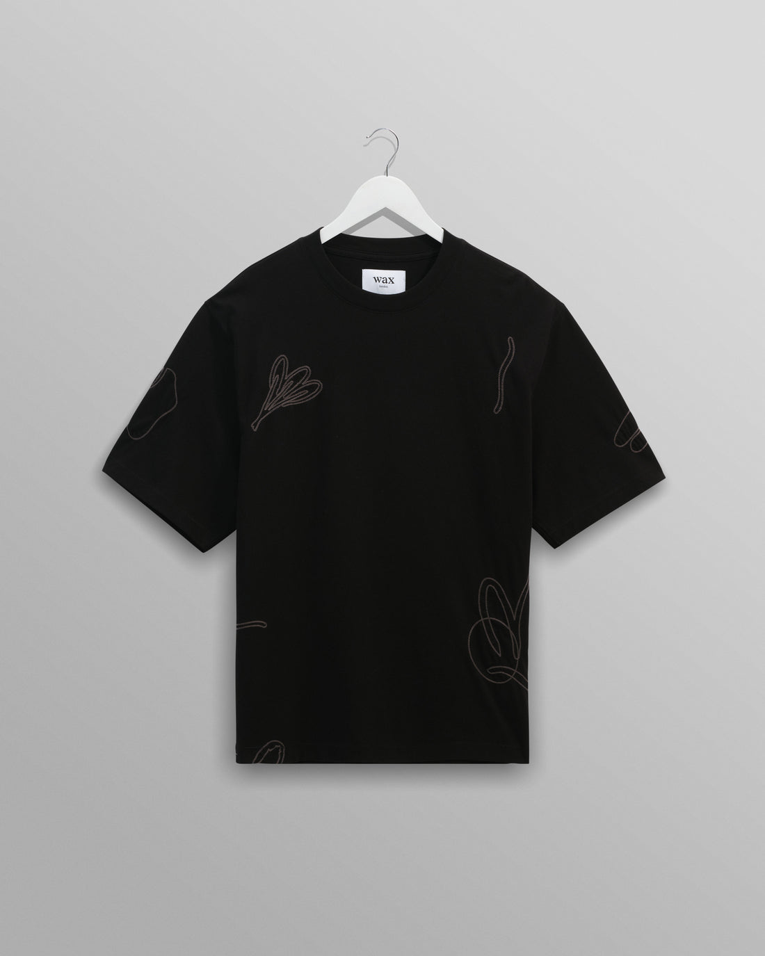 wax london men's Milton - Black Embroidered Organic Cotton T-Shirt