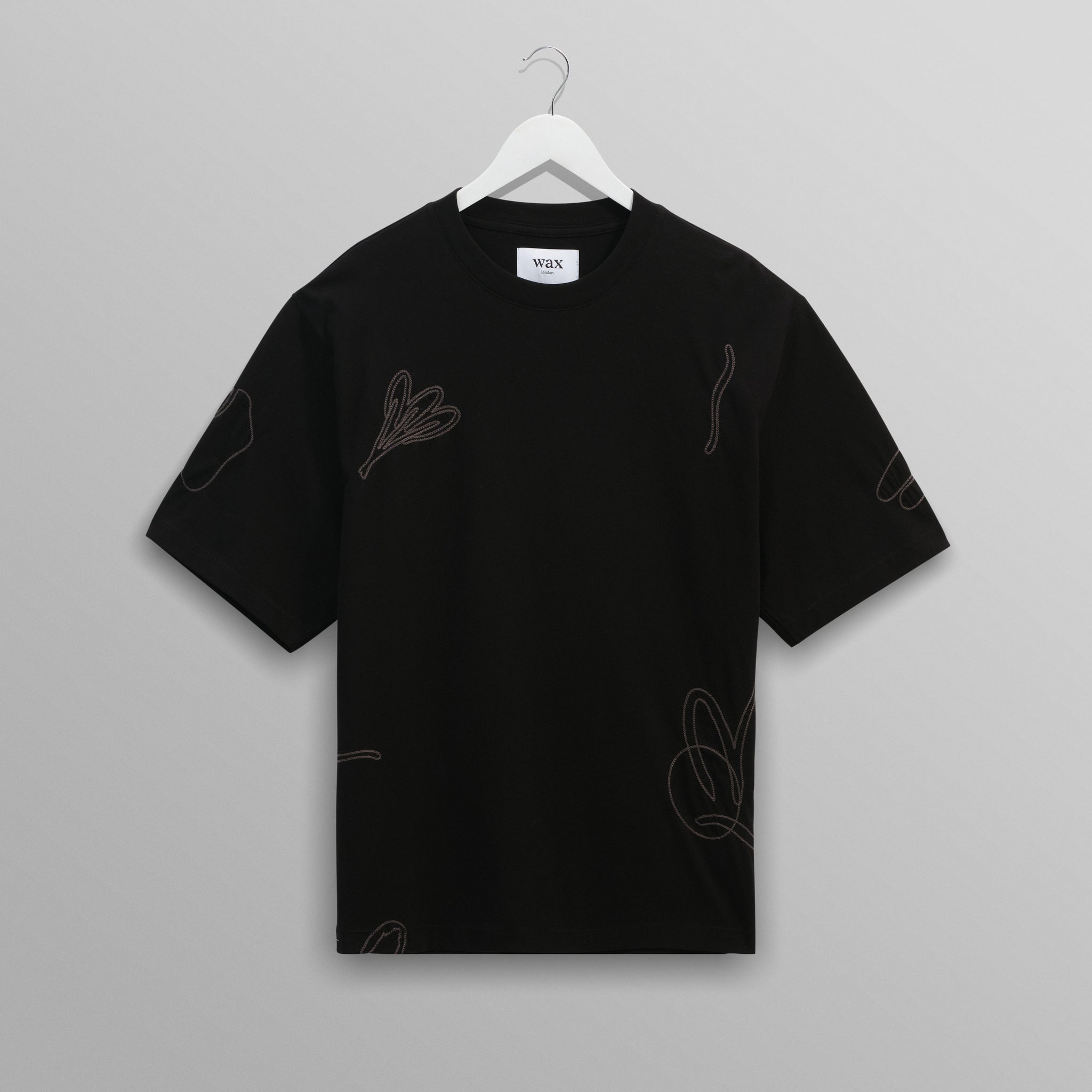 wax london men's Milton - Black Embroidered Organic Cotton T-Shirt