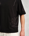 wax london men's Milton - Black Embroidered Organic Cotton T-Shirt