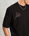 wax london men's Milton - Black Embroidered Organic Cotton T-Shirt