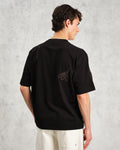 wax london men's Milton - Black Embroidered Organic Cotton T-Shirt
