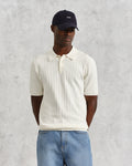 wax london men's Naples - Ecru Textured Knitted Polo Shirt