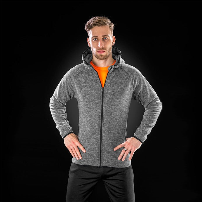 Spiro Fitness Mens Microfleece Hoodie | Lightweight Full Zip Hoodie | Grey Marl | S-3XL - Hoodie - Logo Free Clothing