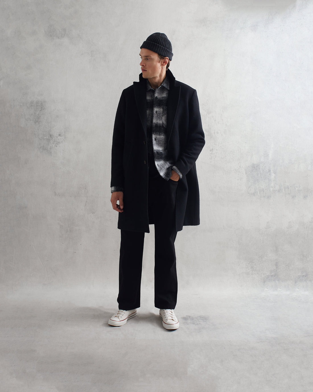 wax london men's Sasso Coat Black Wool