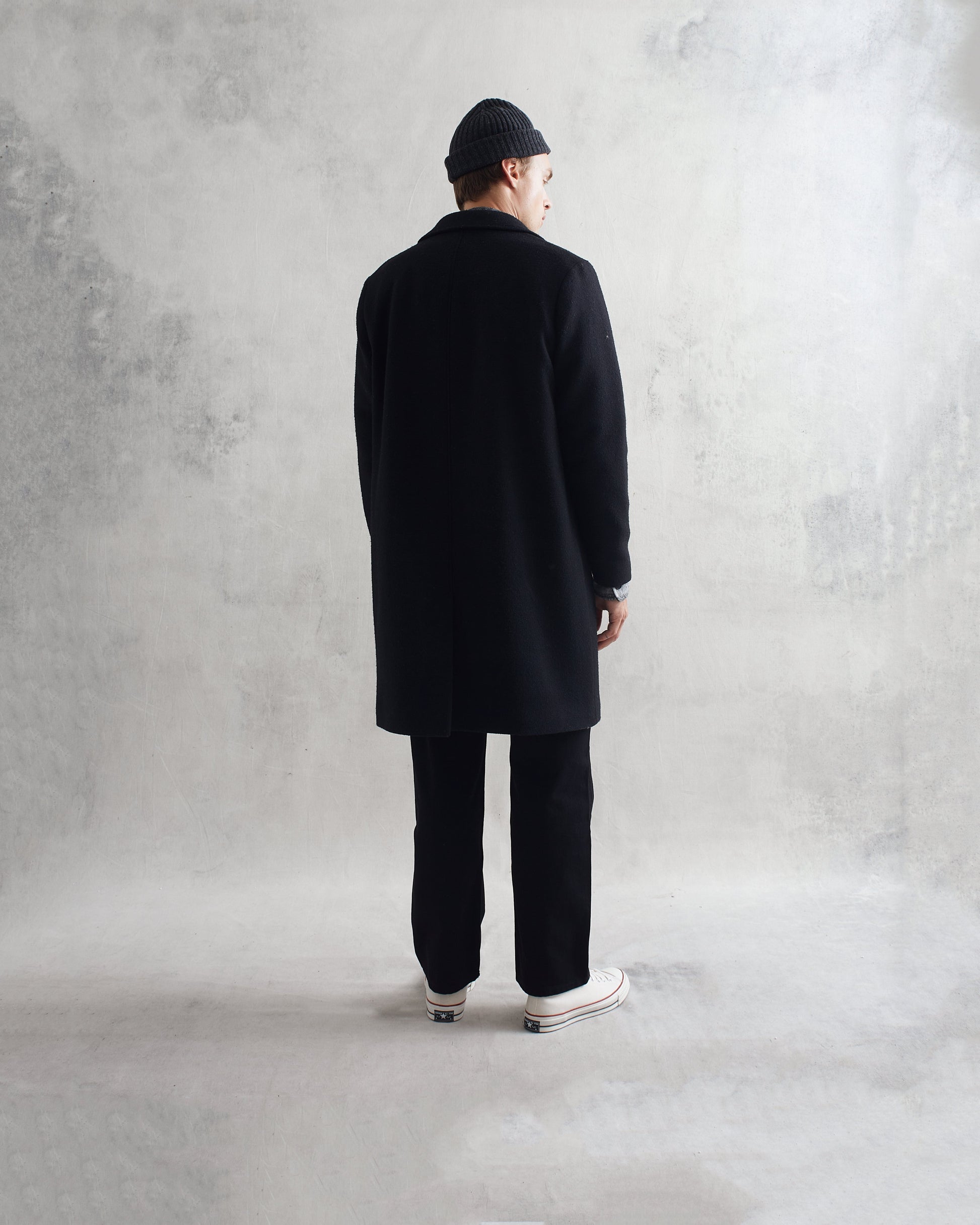 wax london men's Sasso Coat Black Wool
