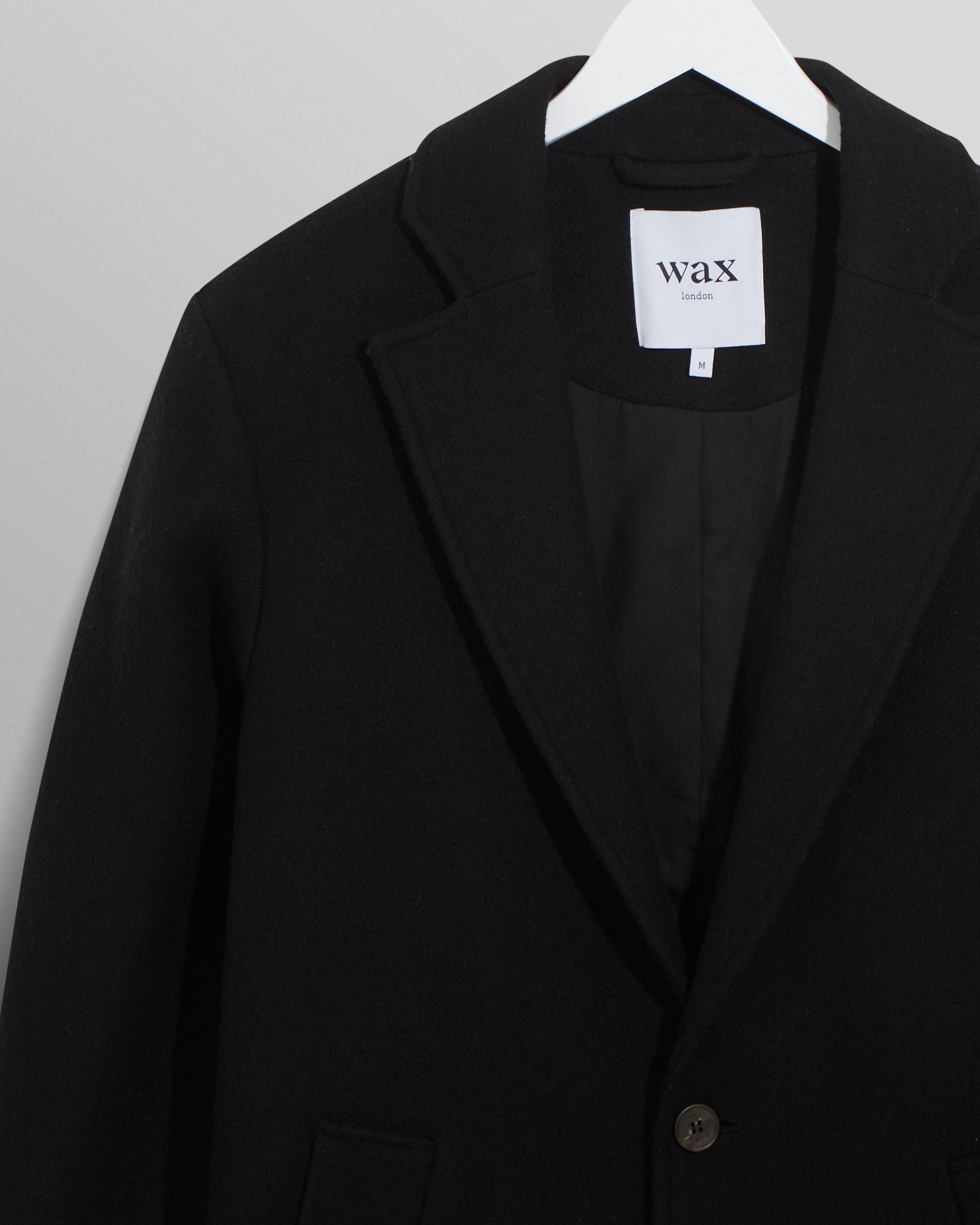 wax london men's Sasso Coat Black Wool