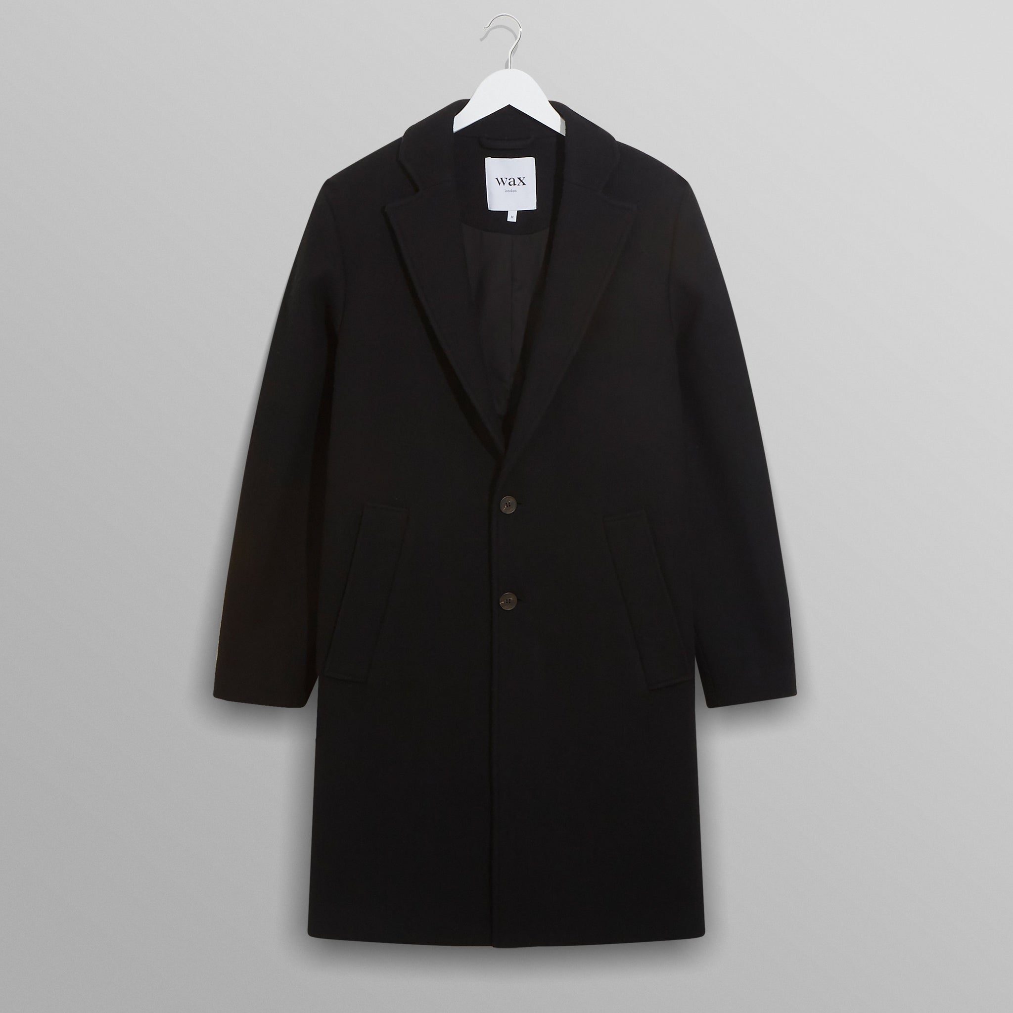 wax london men's Sasso Coat Black Wool