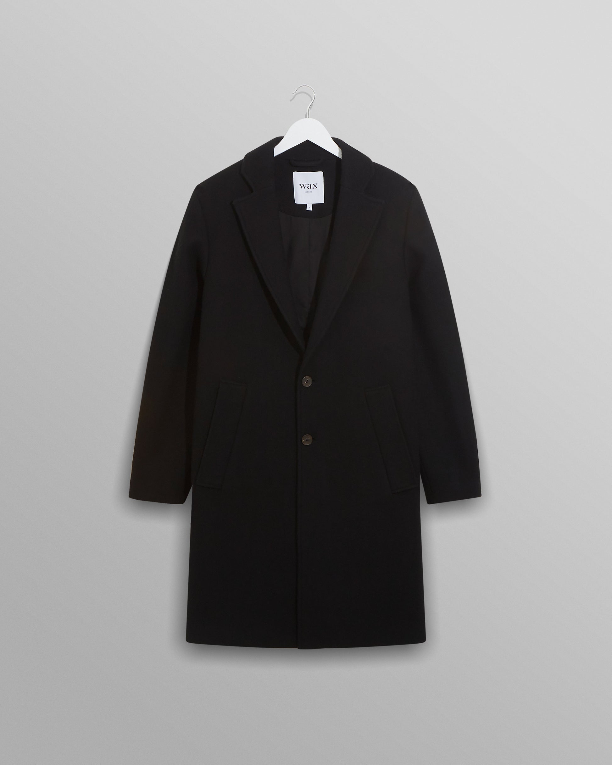 wax london men's Sasso Coat Black Wool