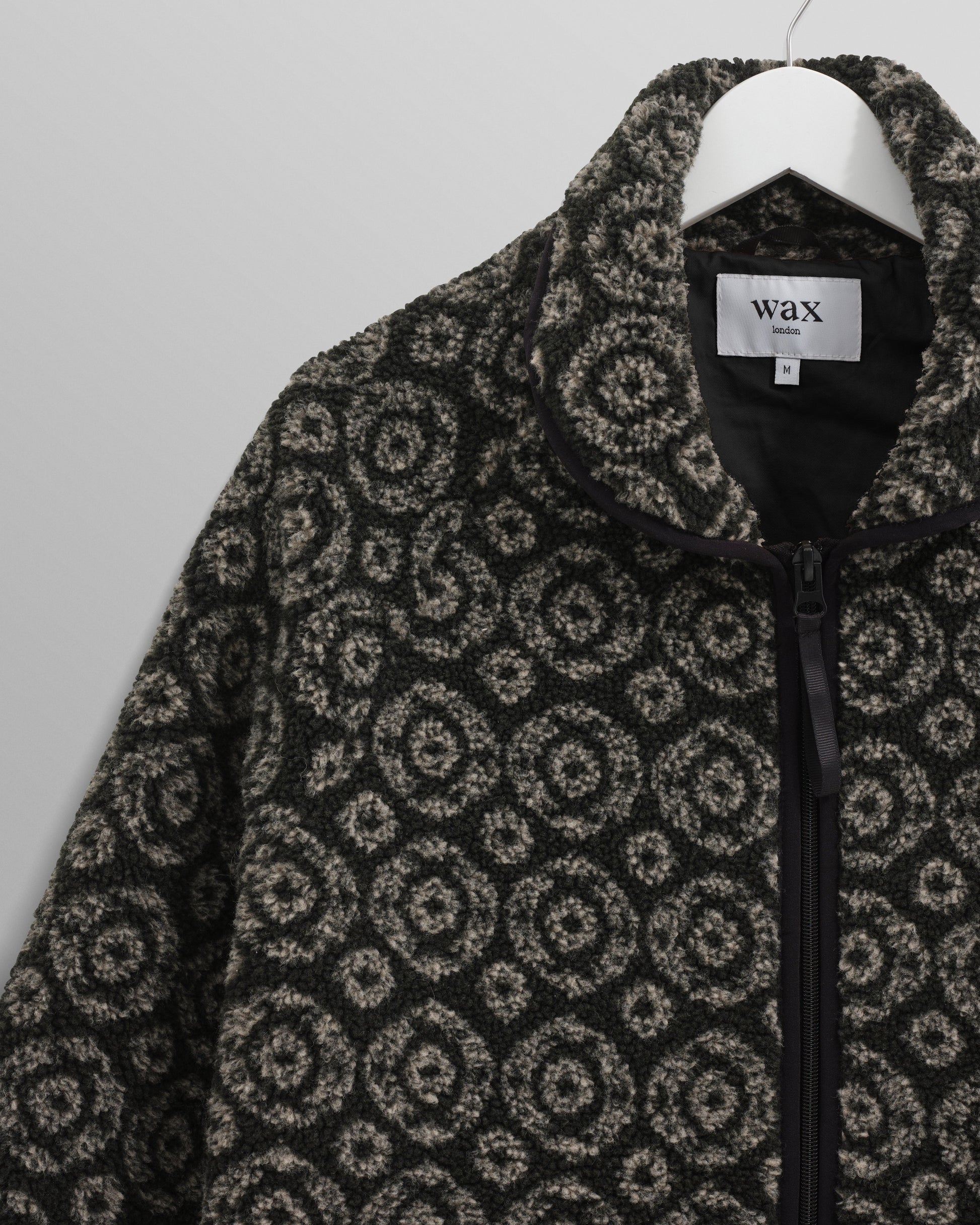 wax london men's Tate - Charcoal Ornate Jacquard Fleece Jacket