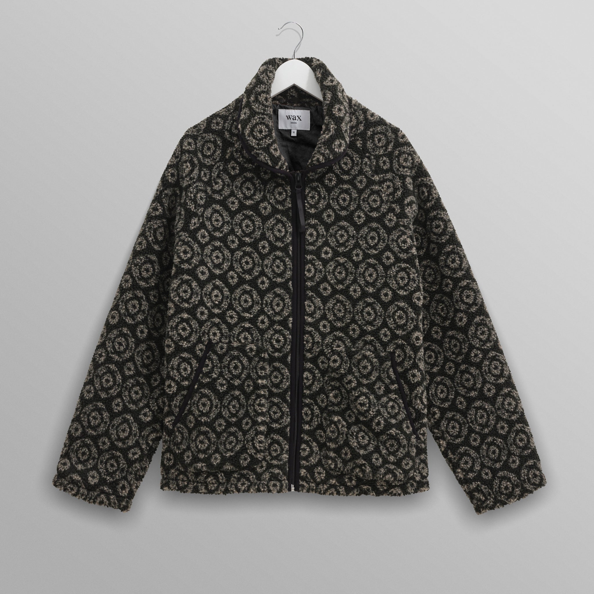 wax london men's Tate - Charcoal Ornate Jacquard Fleece Jacket