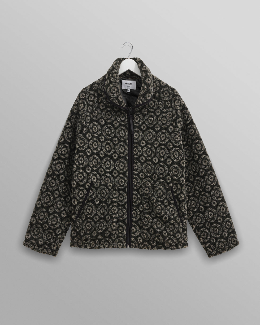 wax london men's Tate - Charcoal Ornate Jacquard Fleece Jacket