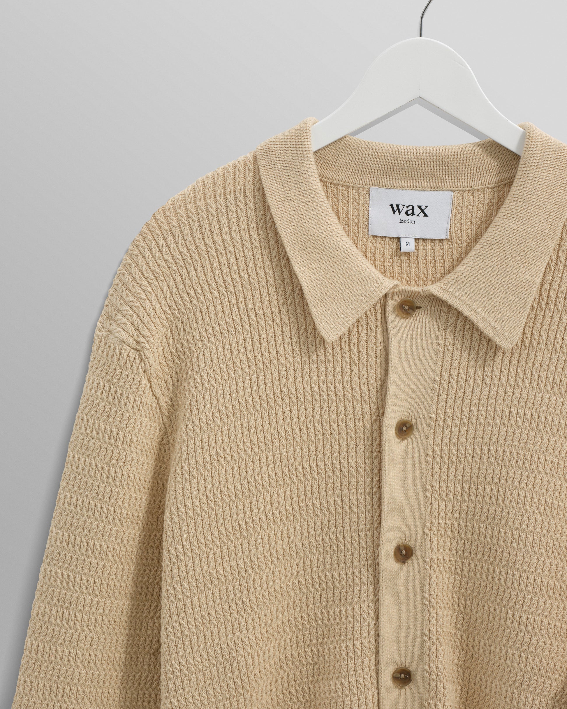 wax london men's Tristan - Sand Cable Stitch Knitted Shirt