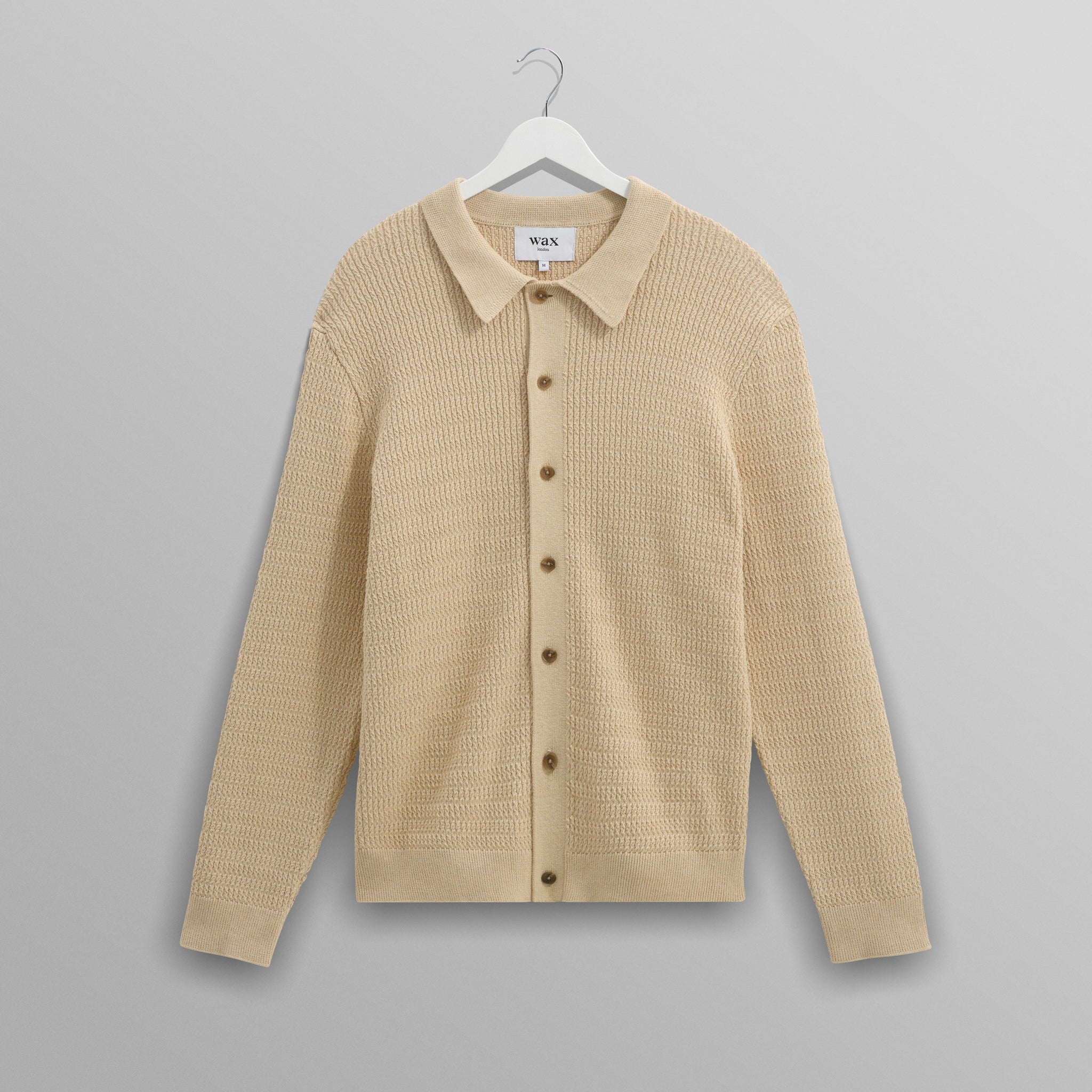 wax london men's Tristan - Sand Cable Stitch Knitted Shirt