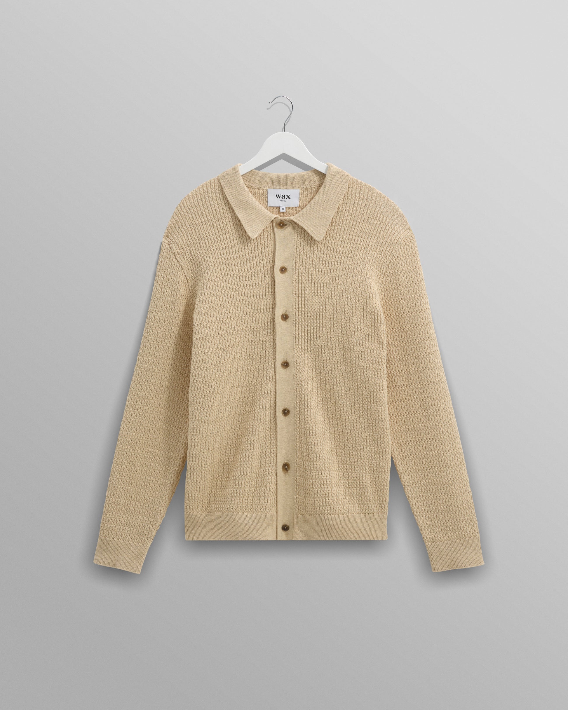 wax london men's Tristan - Sand Cable Stitch Knitted Shirt