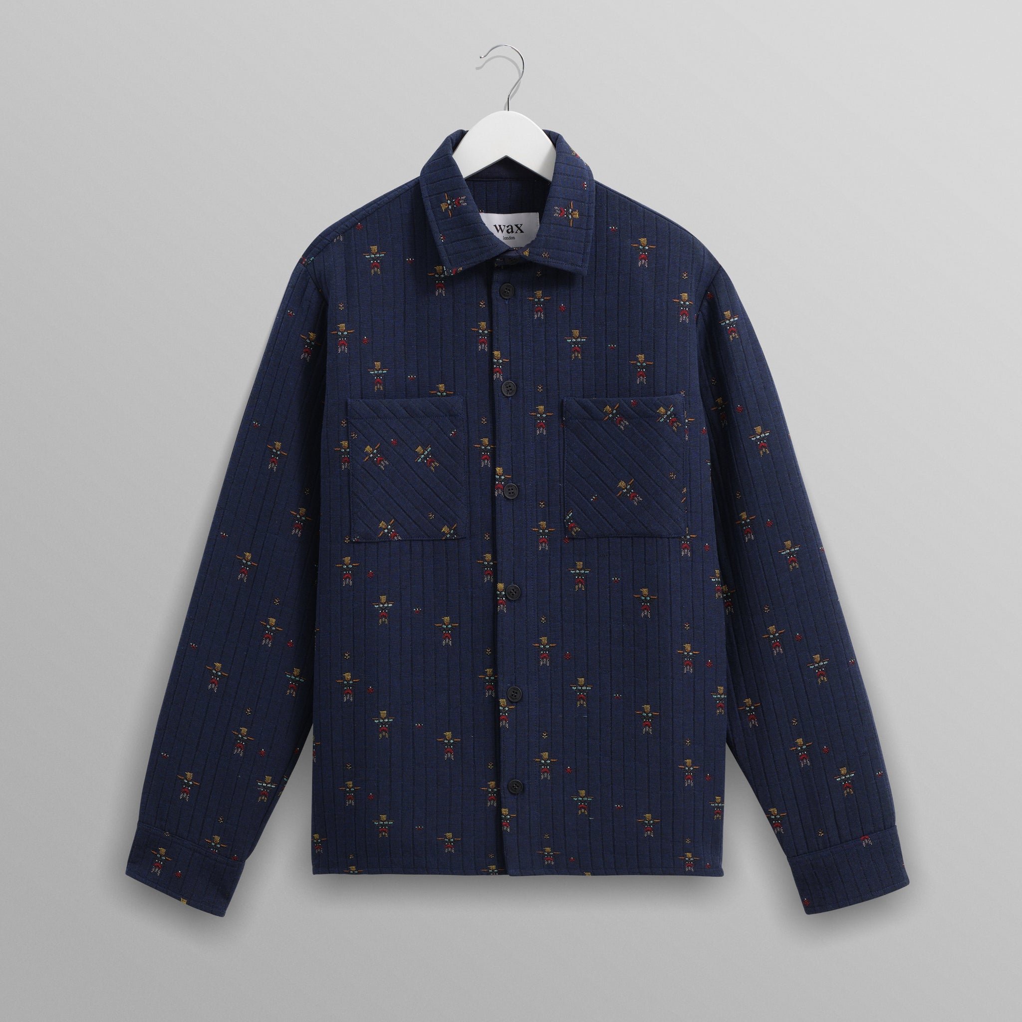 wax london men's Whiting Overshirt Blue Totem Quilt