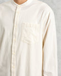wax london men's Abbot - Ecru Grandad Collar Cotton Chambray Shirt