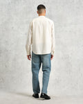 wax london men's Abbot - Ecru Grandad Collar Cotton Chambray Shirt