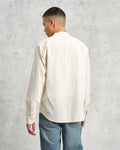 wax london men's Abbot - Ecru Grandad Collar Cotton Chambray Shirt