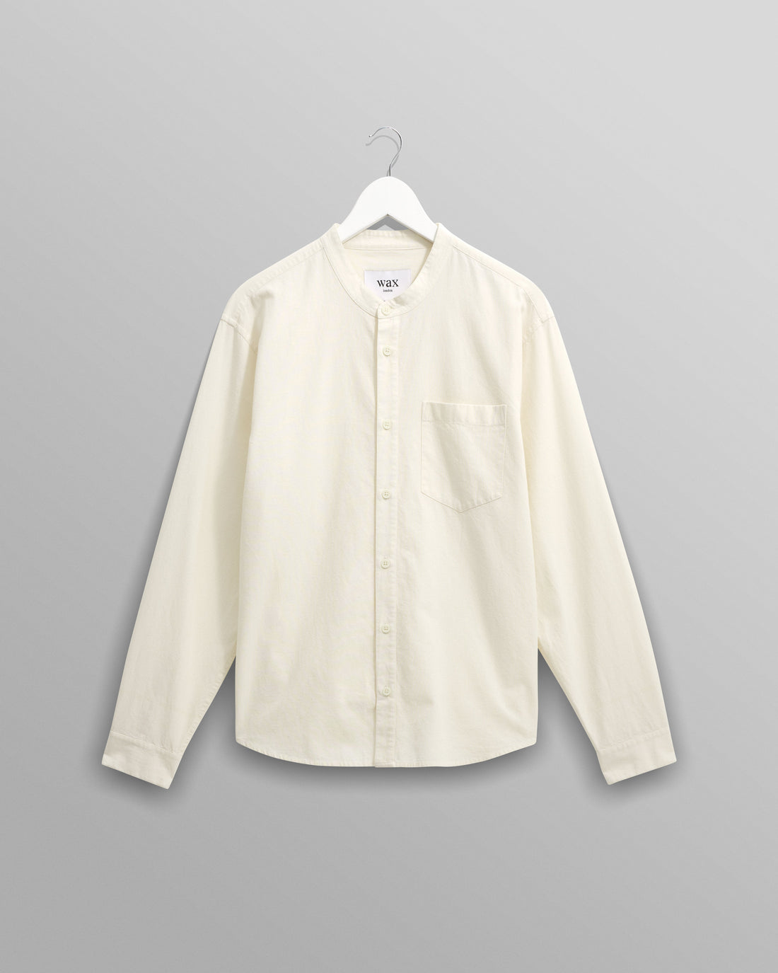 wax london men's Abbot - Ecru Grandad Collar Cotton Chambray Shirt