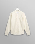 wax london men's Abbot - Ecru Grandad Collar Cotton Chambray Shirt
