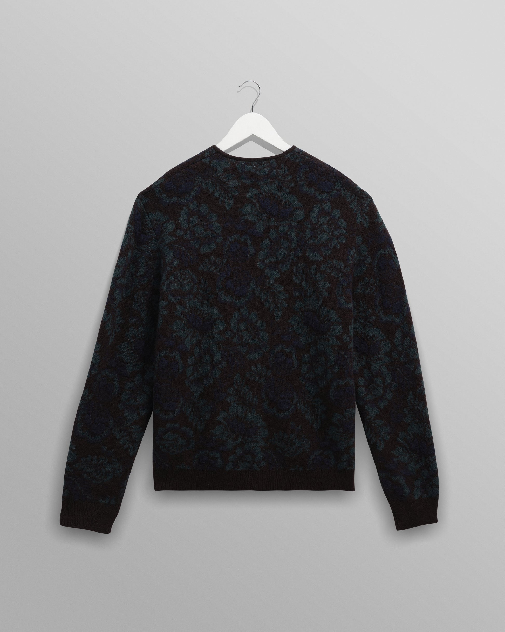 wax london men's Alban - Black And Green Floral Textured Jacquard Cardigan