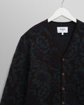 wax london men's Alban - Black And Green Floral Textured Jacquard Cardigan