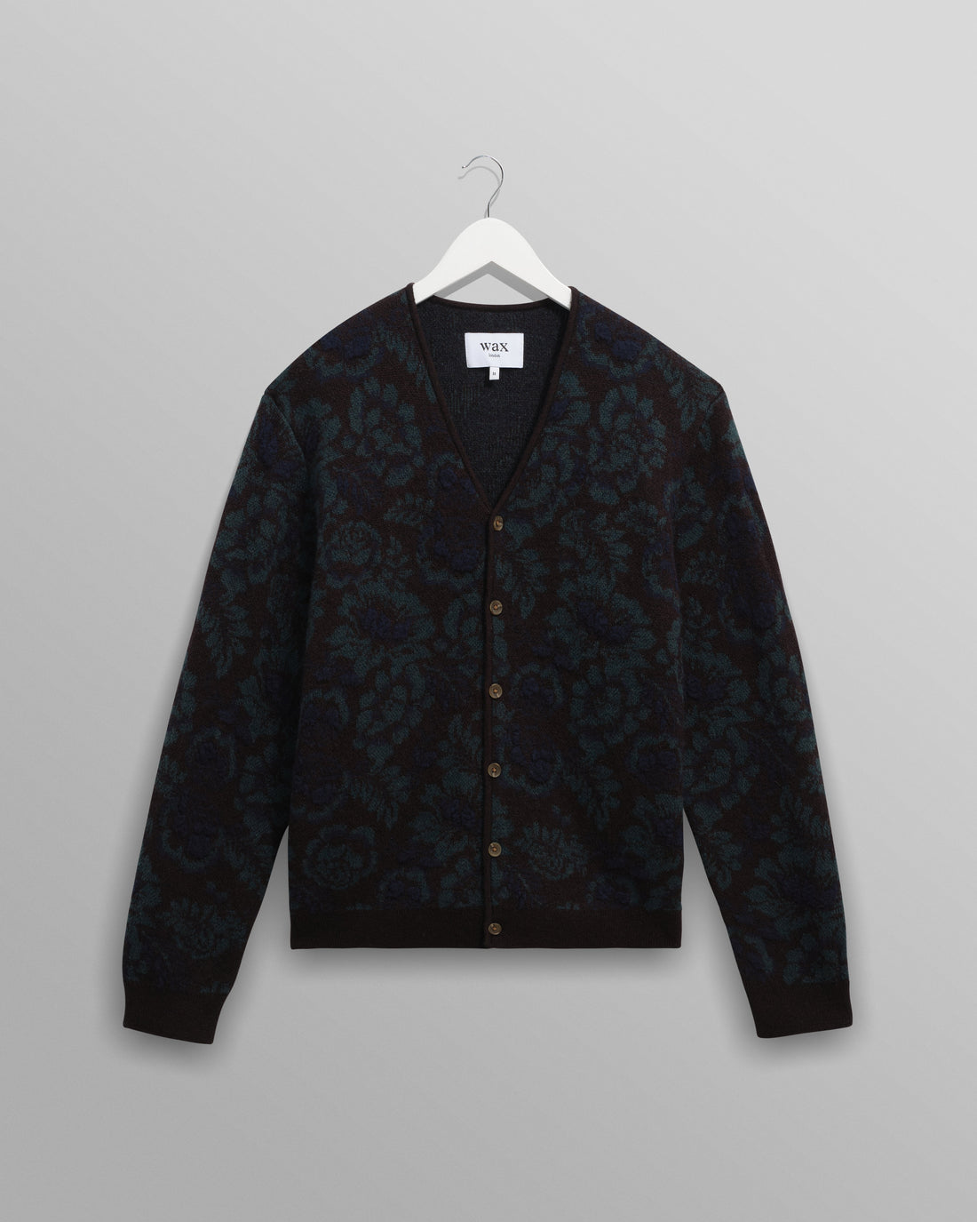 wax london men's Alban - Black And Green Floral Textured Jacquard Cardigan