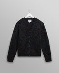 wax london men's Alban - Black And Green Floral Textured Jacquard Cardigan