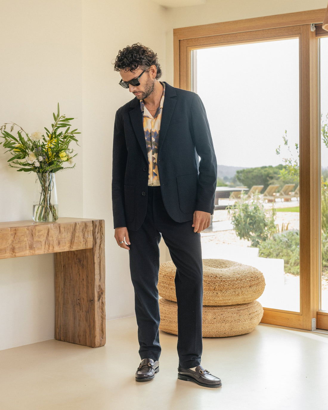wax london men's Alp - Black Seersucker Trousers