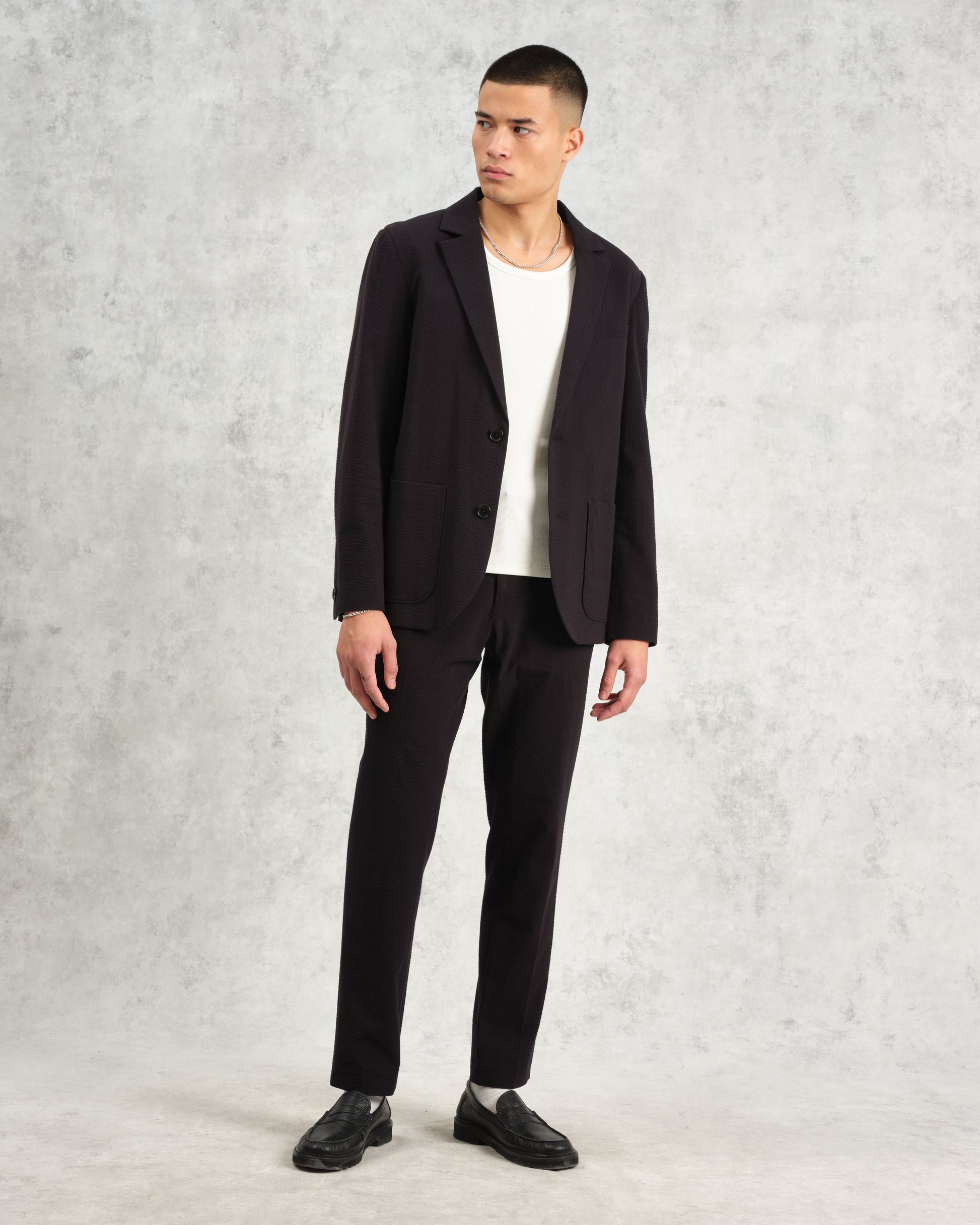 wax london men's Alp - Black Seersucker Trousers